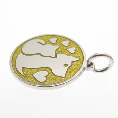 925 Sterling Silver Yellow Enamel Cat & Dog Friendship Minimalist Charm Pendant