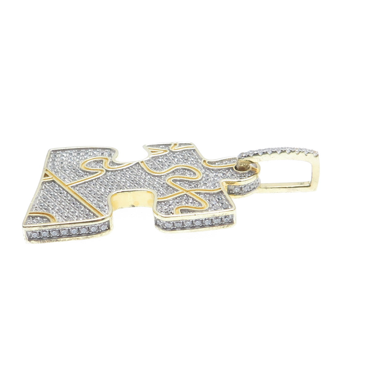 925 Sterling Silver Gold Plated Round-Cut Shaped C Z Puzzle Pendant