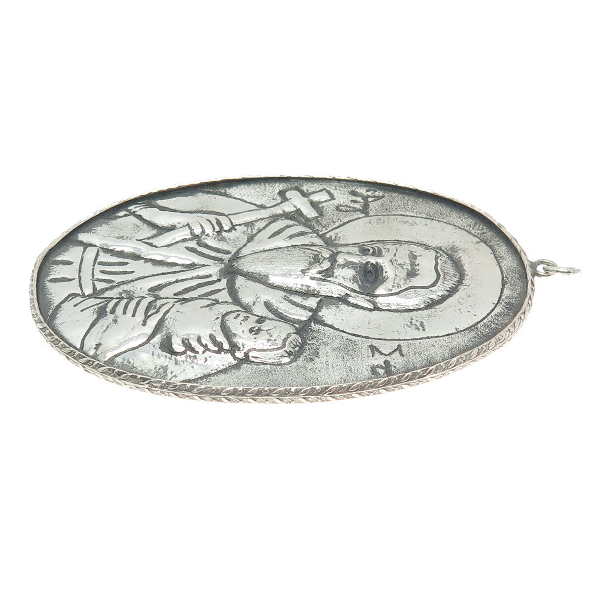 925 Sterling Silver Antique Saint Joseph Religious Medal Repousse Pendant