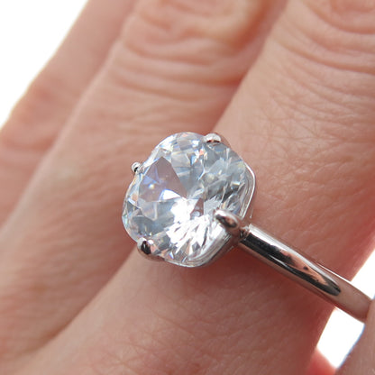 DSMK 925 Sterling Silver Cushion-Cut Shaped C Z Engagement Ring Size 7.25