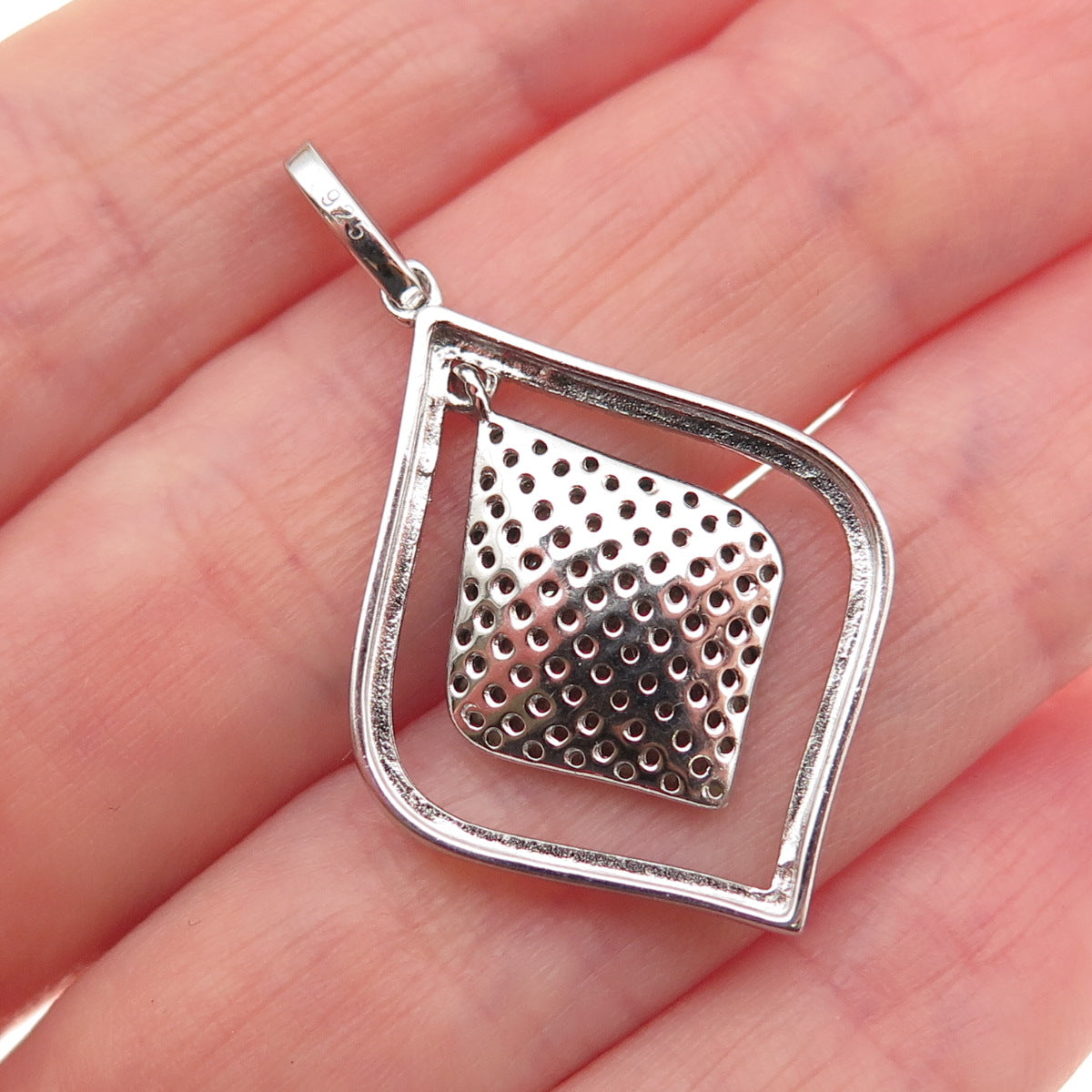 925 Sterling Silver Round-Cut Green & White C Z Petal Charm Pendant
