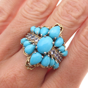 Chuck Clemency 925 Sterling 2-Tone Real Turquoise & Tanzanite Ring Size 7.25