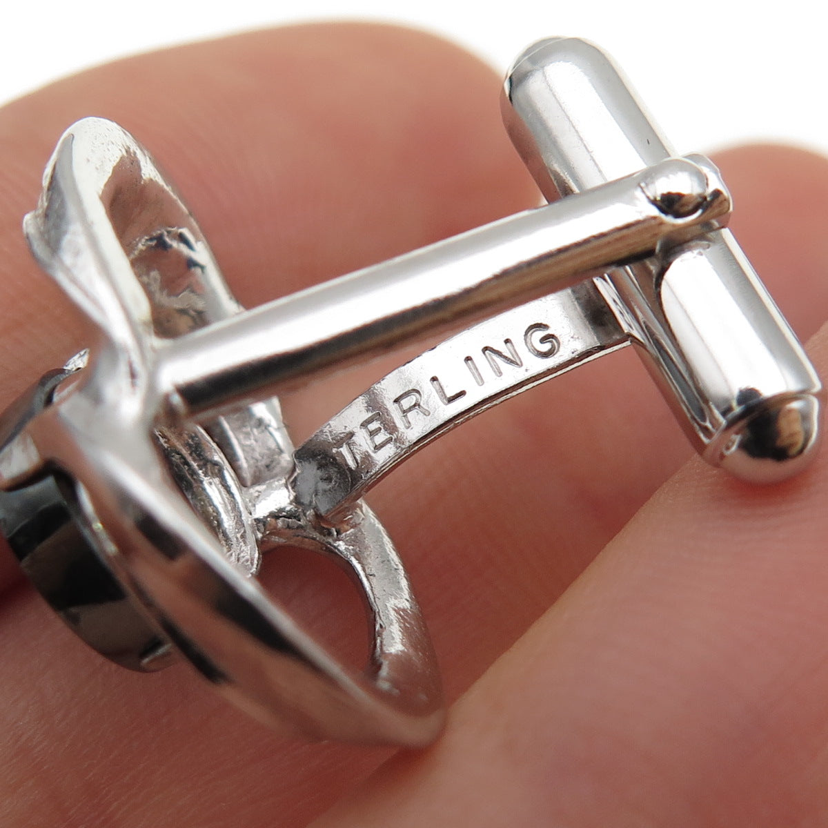 ANSON 925 Sterling Silver Vintage Real Hematite Modernist Cufflinks