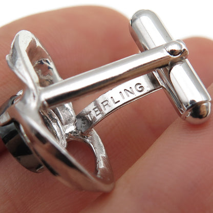 ANSON 925 Sterling Silver Vintage Real Hematite Modernist Cufflinks