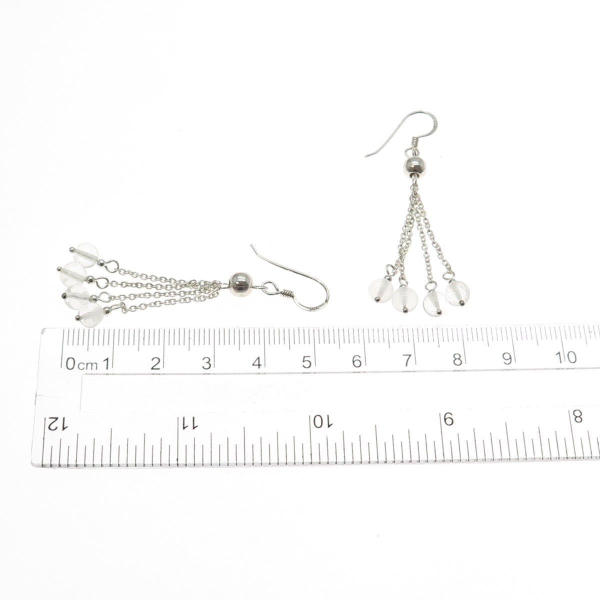 925 Sterling Silver Vintage Clear Crystal Tassel Dangle Earrings