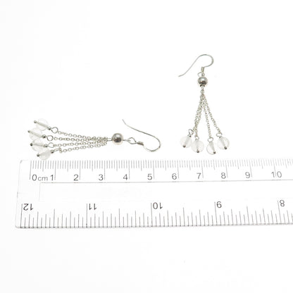 925 Sterling Silver Vintage Clear Crystal Tassel Dangle Earrings
