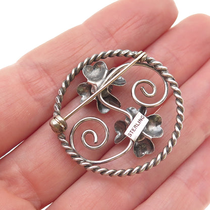 925 Sterling Silver Vintage Rose Flower Oxidized Pin Brooch