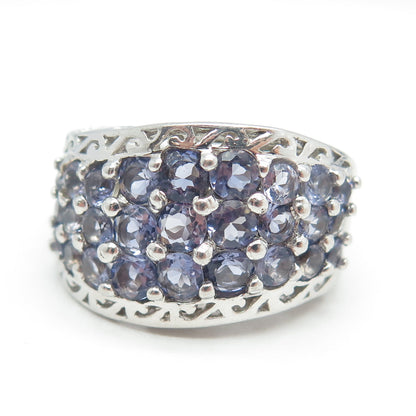 CHUCK CLEMENCY 925 Sterling Silver Real Round-Cut Iolite Cluster Ring Size 7.25