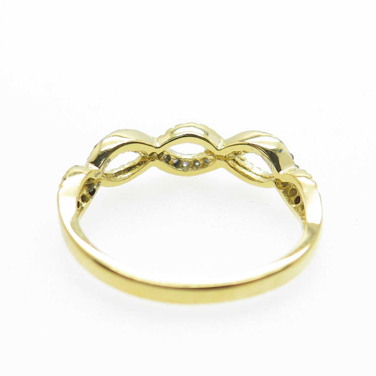 925 Sterling Silver Gold Plated Real White Diamond Infinity Ring Size 7.25