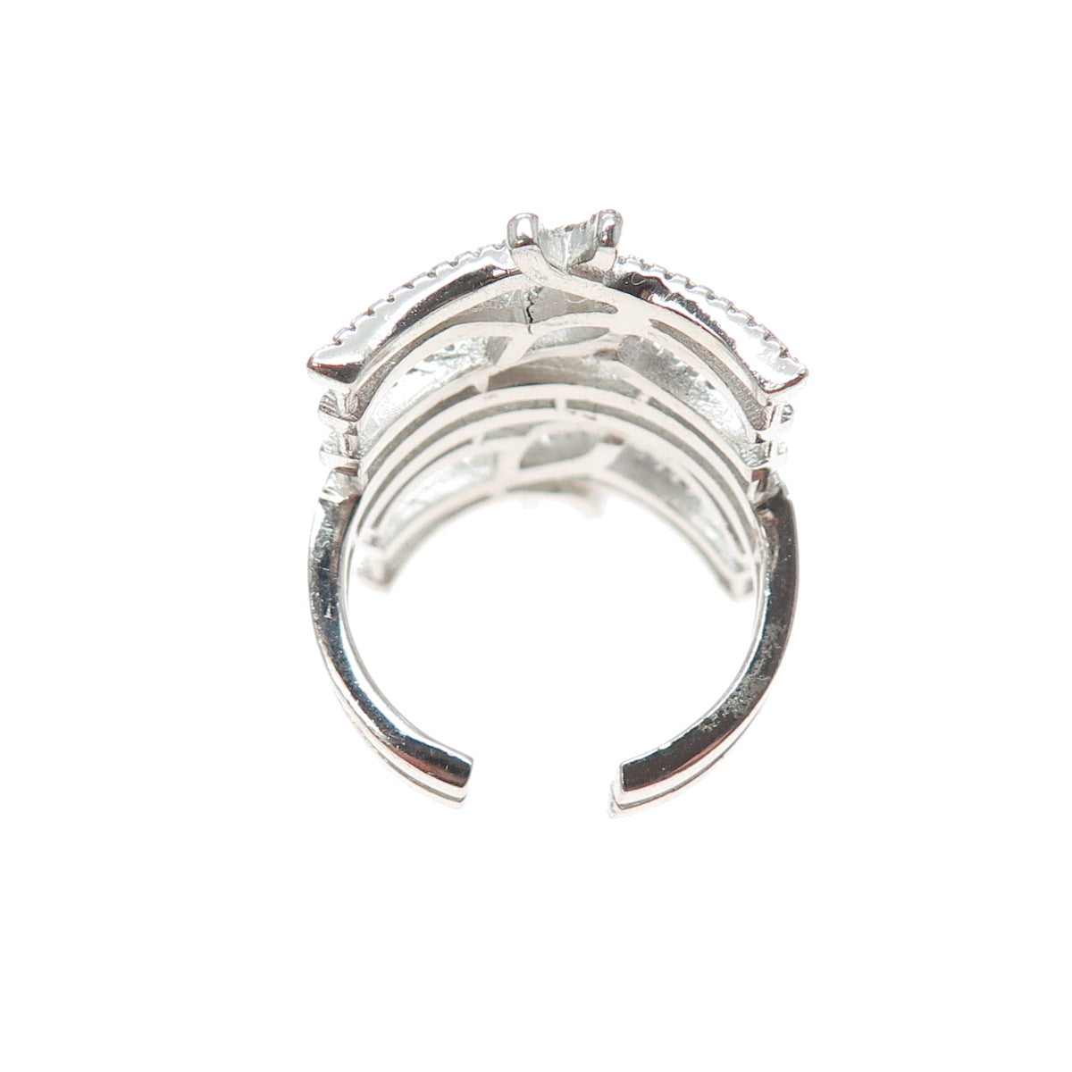 925 Sterling Silver Round-Cut C Z Fence Adjustable Ring Size 7.75