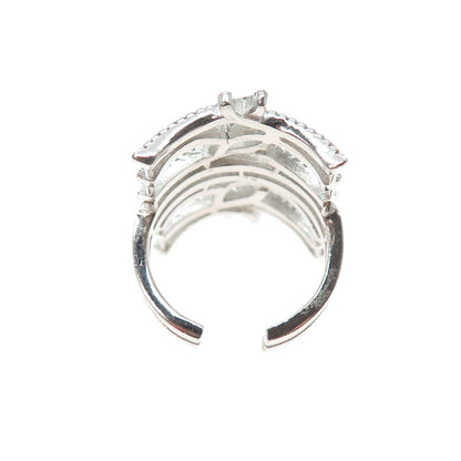 925 Sterling Silver Round-Cut C Z Fence Adjustable Ring Size 7.75