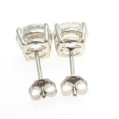 925 Sterling Silver Round-Cut Shaped C Z Stud Earrings