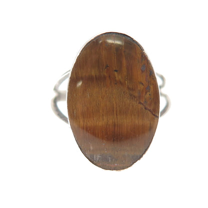 925 Sterling Silver Vintage Mexico Real Tiger Eye Oxidized Ring Size 6