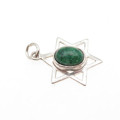 925 Sterling Silver Vintage Green Glass Star of David Charm Pendant