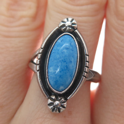 Old Pawn 925 Sterling Silver Vintage Southwestern Real Larimar Ring Size 7.75