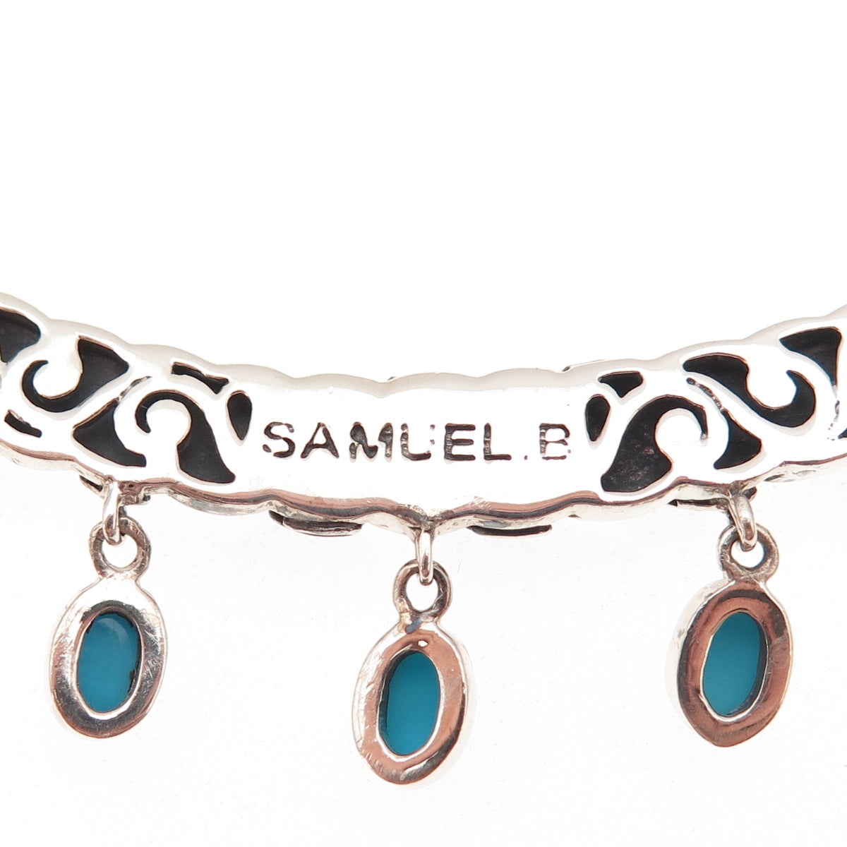 Samuel Benham 925 Sterling Silver Real Turquoise Cable Chain Necklace 18-20"