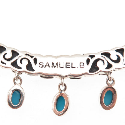 Samuel Benham 925 Sterling Silver Real Turquoise Cable Chain Necklace 18-20"