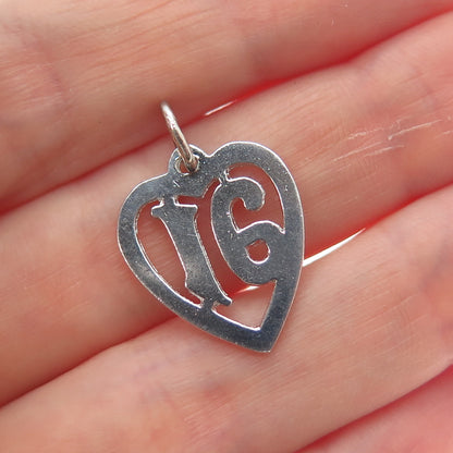 925 Sterling Silver Vintage Sweet 16 Heart Minimalist Charm Pendant