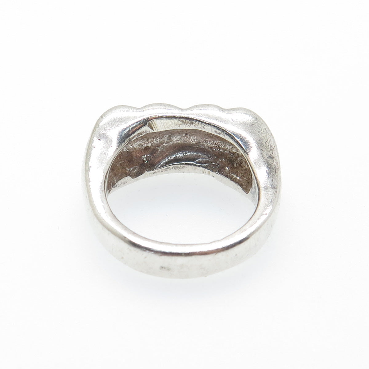 925 Sterling Silver Vintage Modernist Puffy Oxidized Ring Size 7.75