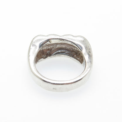 925 Sterling Silver Vintage Modernist Puffy Oxidized Ring Size 7.75