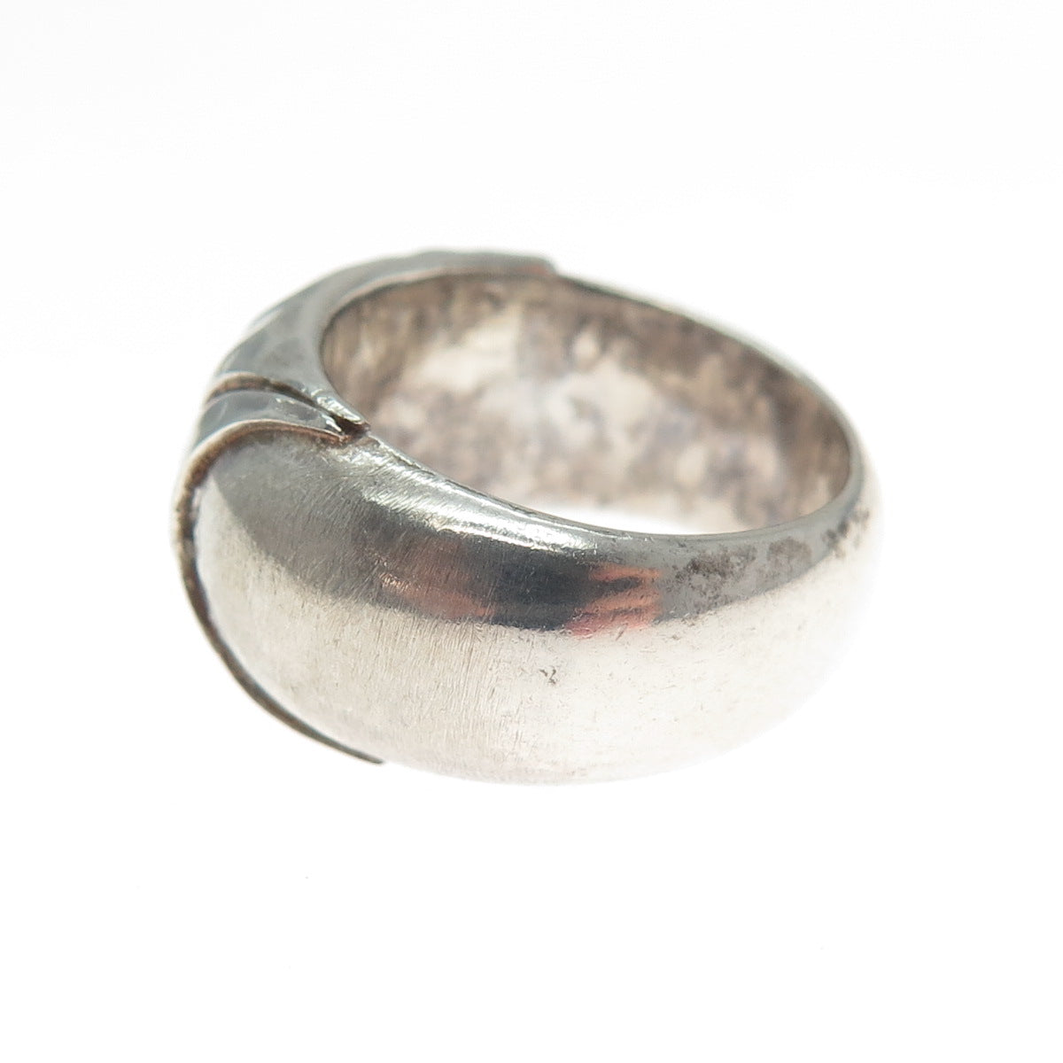 925 Sterling Silver Vintage Modernist Hammered Oxidized Ring Size 6.5