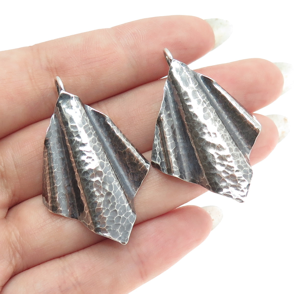 925 Sterling Silver Vintage Hammered Finish Modernist Earrings