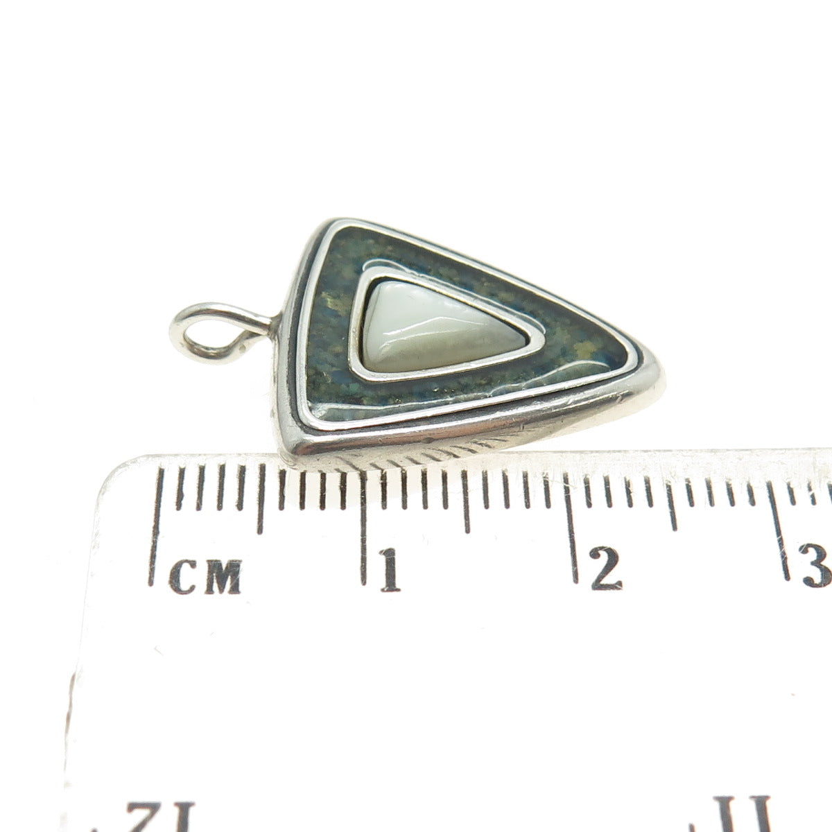 CAROLYN POLLACK 925 Sterling Vintage Mother-of-Pearl Turquoise Inlay Pendant