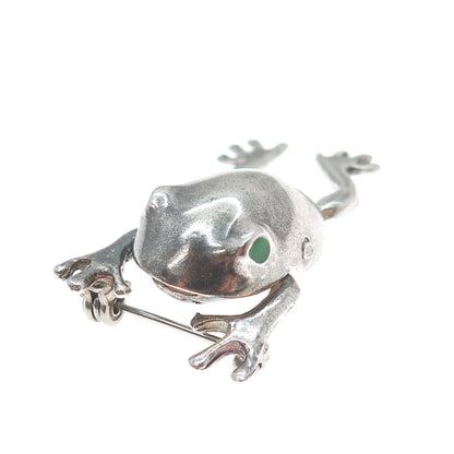 925 Sterling Silver Vintage Enamel Frog Good Luck Oxidized Pin Brooch