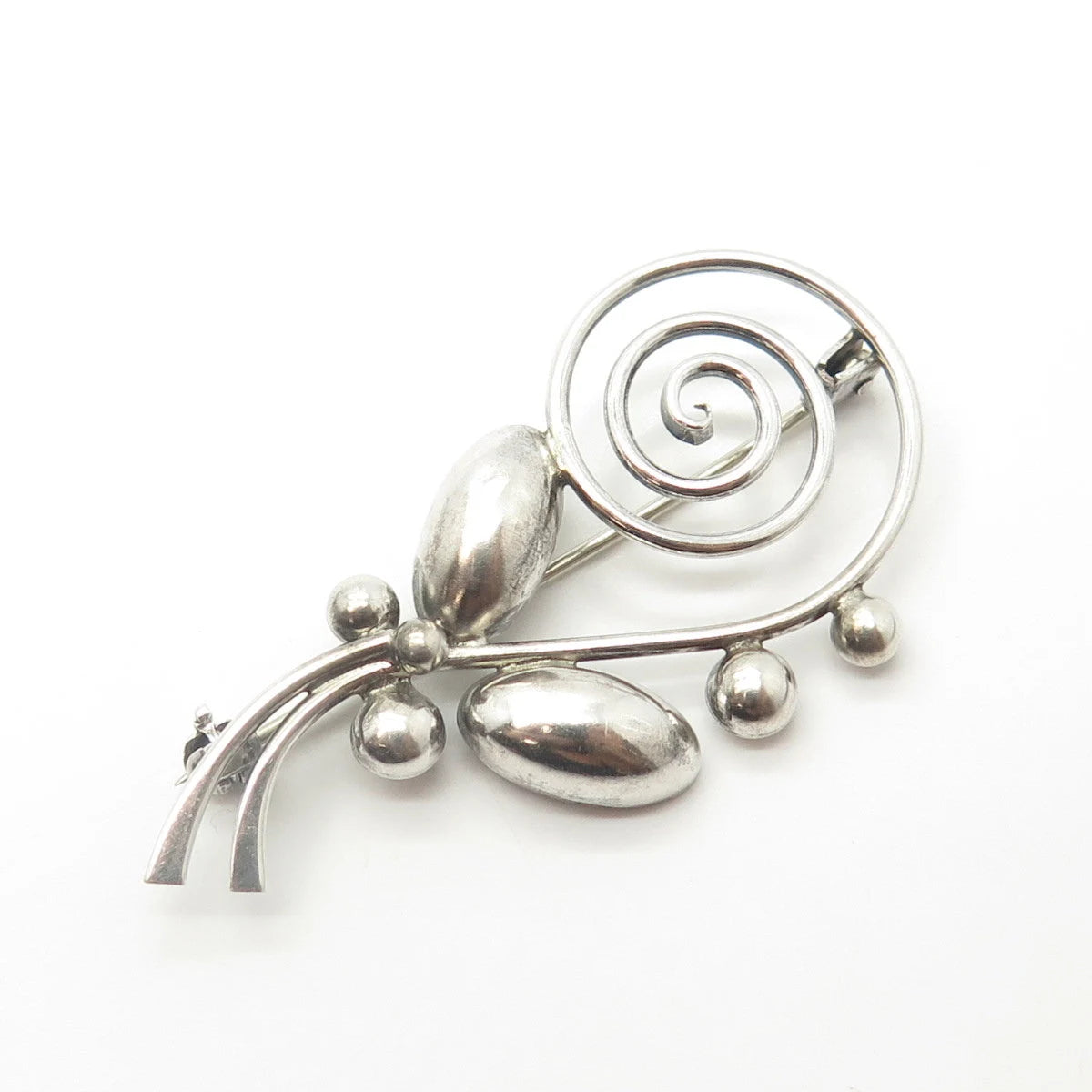 925 Sterling Silver Antique Art Deco Hermann Siersbol Spiral Floral Brooch