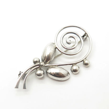 925 Sterling Silver Antique Art Deco Hermann Siersbol Spiral Floral Brooch