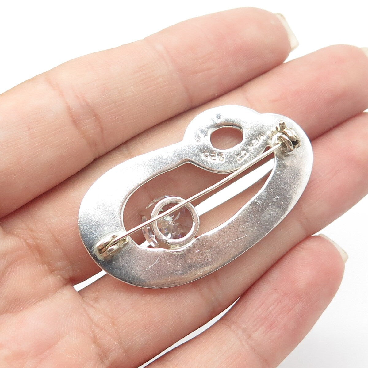 925 Sterling Silver Vintage Mexico C Z Modernist Pin Brooch