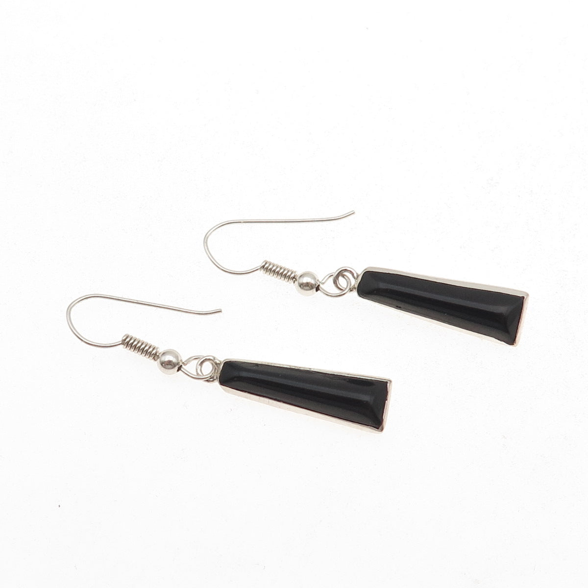 925 Sterling Silver Vintage Real Black Onyx Dangle Earrings
