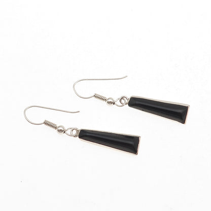 925 Sterling Silver Vintage Real Black Onyx Dangle Earrings