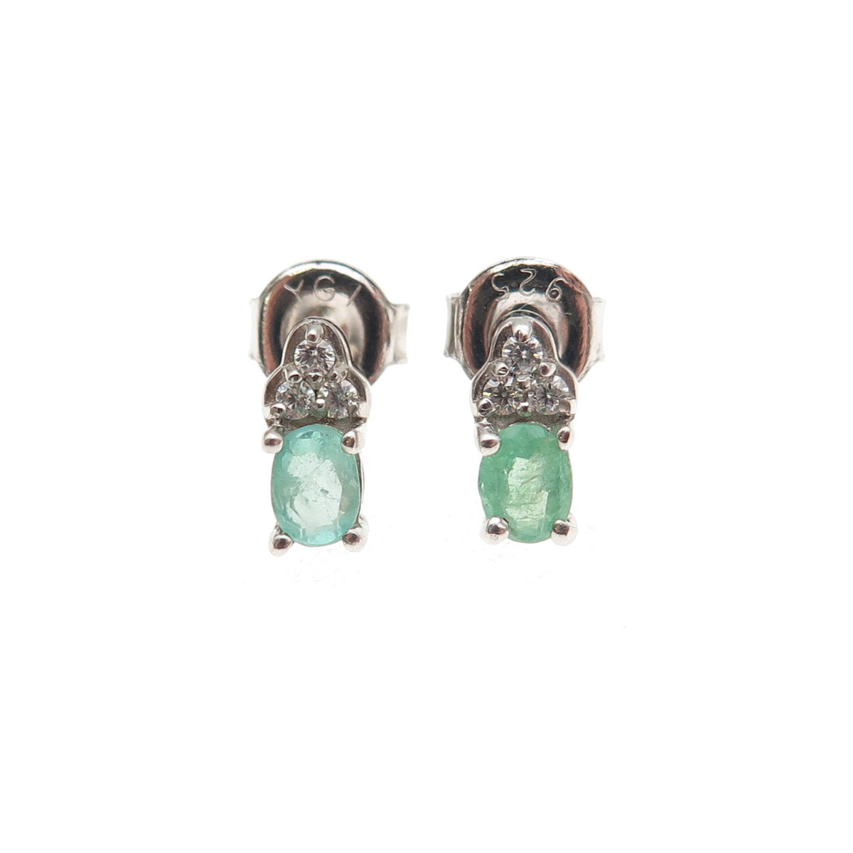 D'Joy 925 Sterling Silver Real Diamond & Emerald Stud Earrings