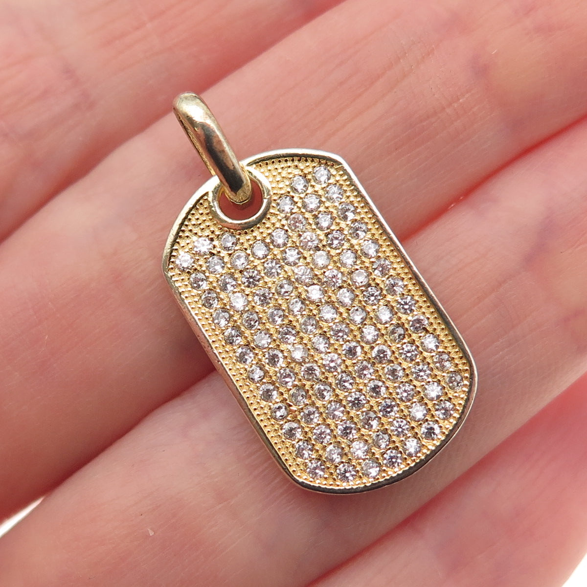 925 Sterling Silver Gold Plated Round-Cut C Z Tag Charm Pendant