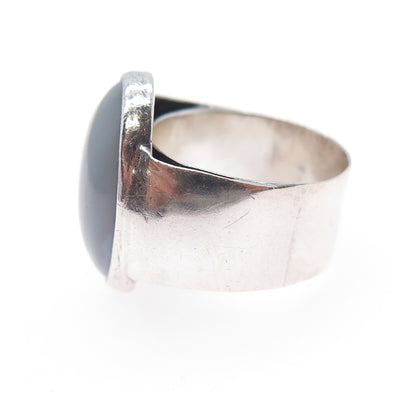 925 Sterling Silver Vintage Mexico Real Lace Agate Modernist Ring Size 7