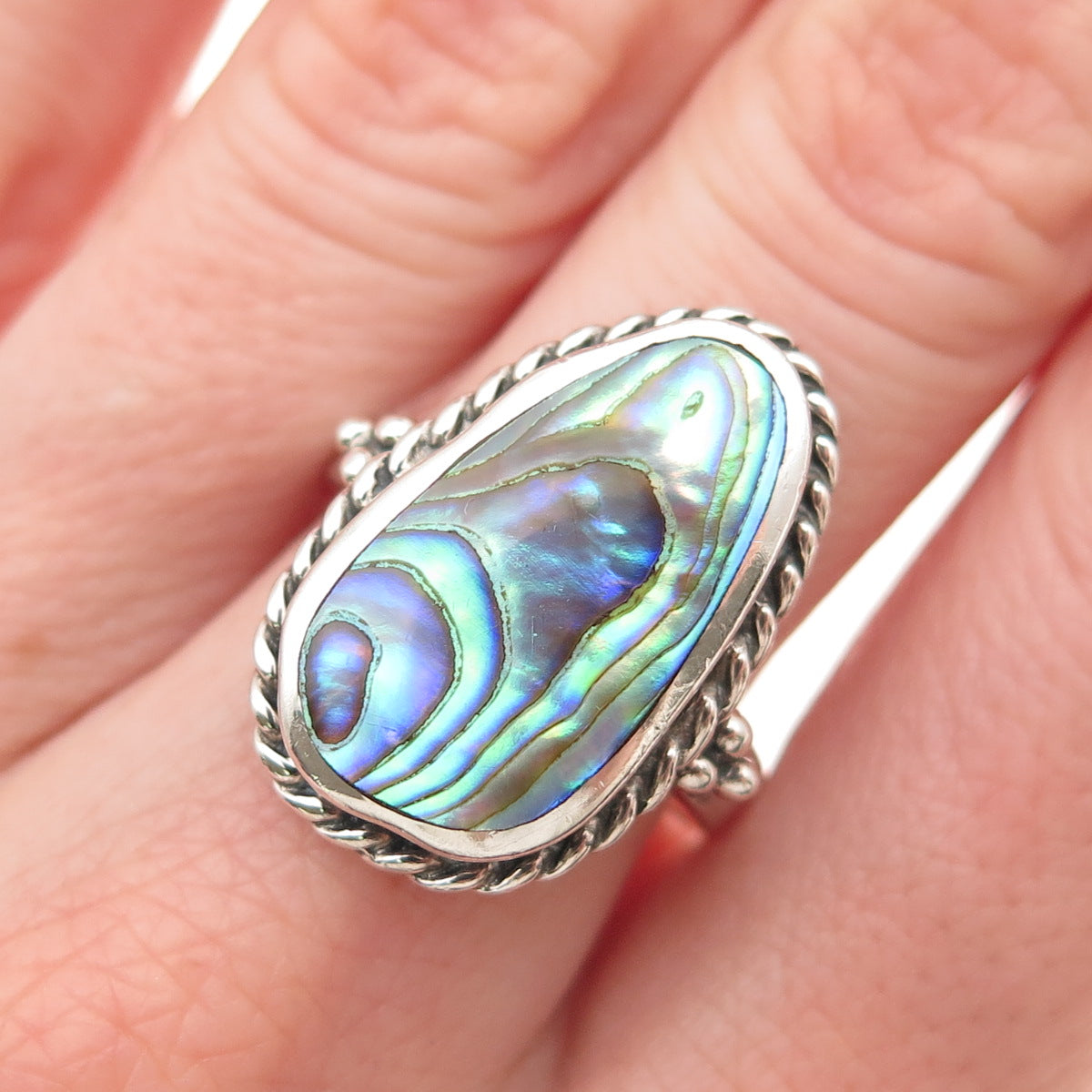 CFJ Collins Fine 925 Sterling Silver Vintage Real Abalone Shell Ring Size 8