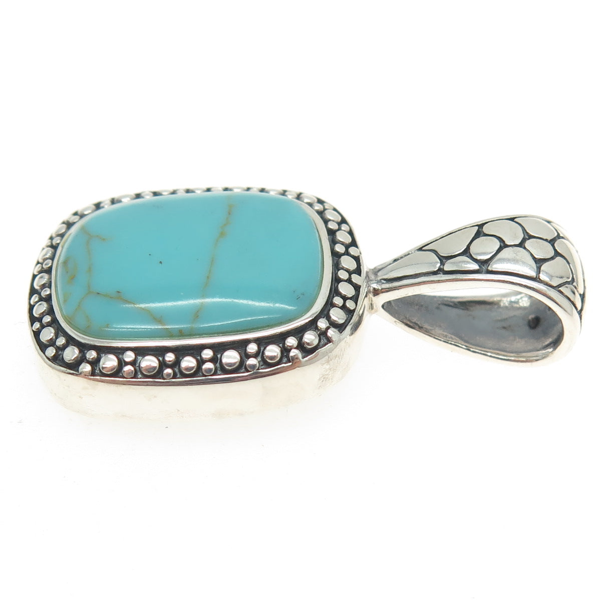 925 Sterling Silver Vintage Real Turquoise Kali Granulated Pendant