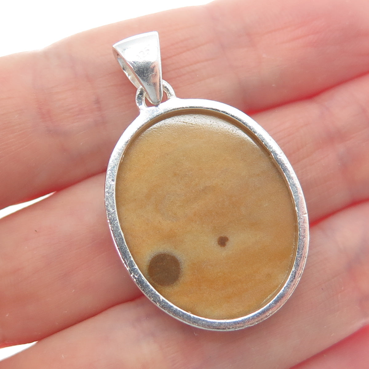 925 Sterling Silver Vintage Real Polka Dot Ocean Jasper Oval Charm Pendant