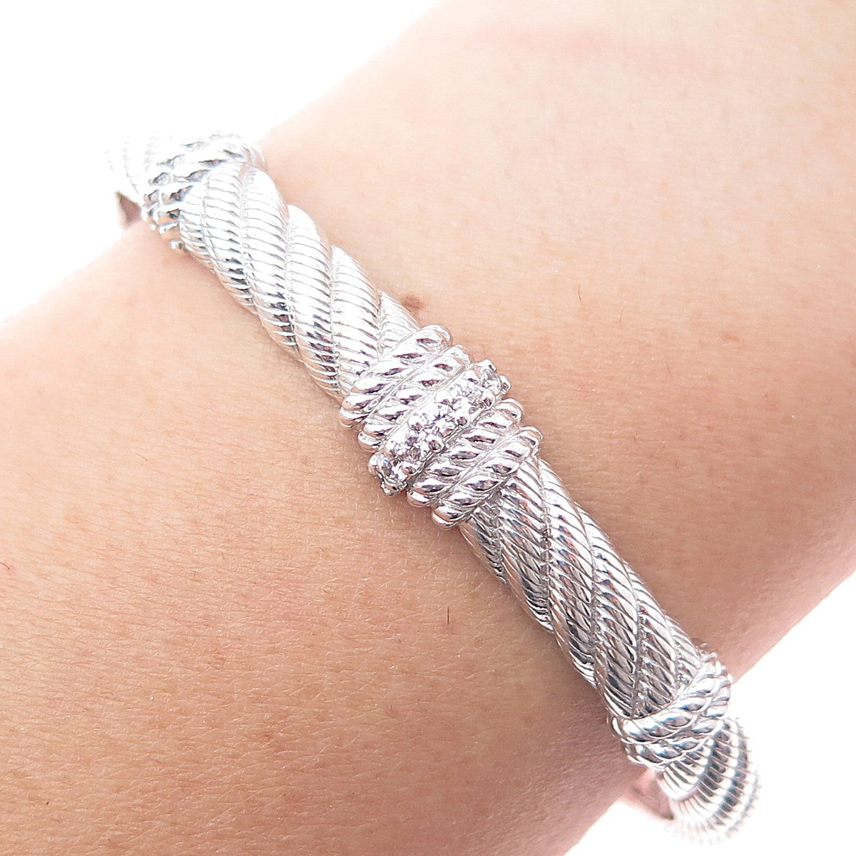 JUDITH RIPKA 925 Sterling Silver Round-Cut C Z Adjustable Cuff Bracelet 7"