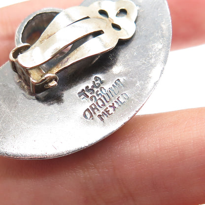 ORQUIDIA 950 Silver Vintage Mexico C Z Modernist Oxidized Clip On Earrings