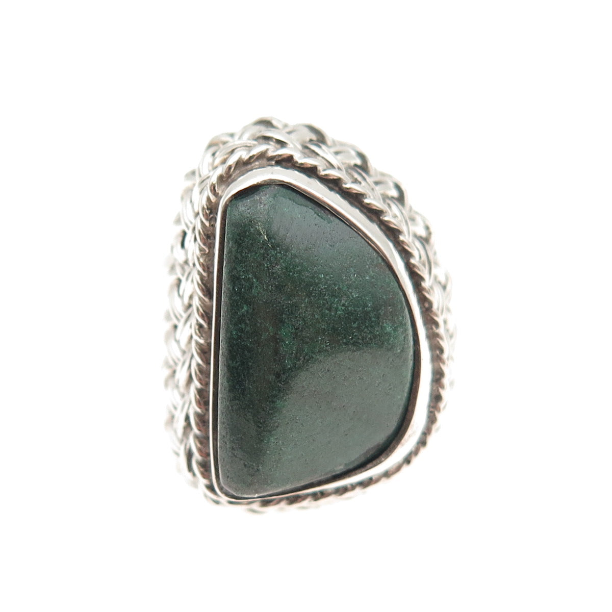 925 Sterling Silver Vintage Mexico Real Malachite Modernist Ring Size 7.75