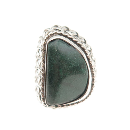925 Sterling Silver Vintage Mexico Real Malachite Modernist Ring Size 7.75