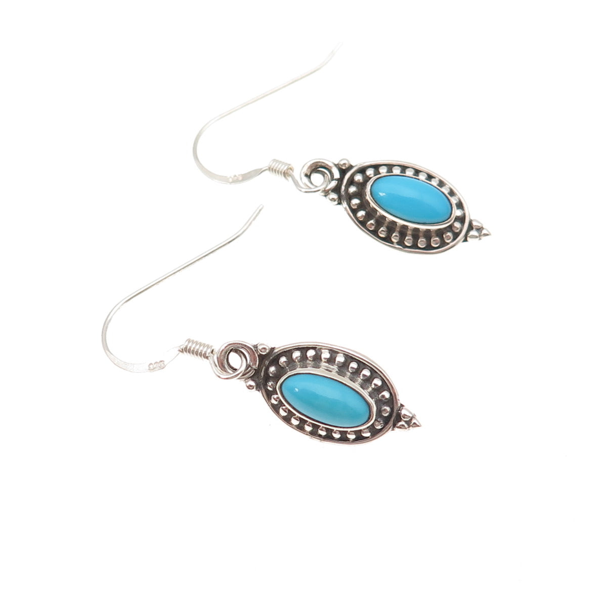 925 Sterling Silver Vintage Real Sleeping Beauty Turquoise Dangle Earrings