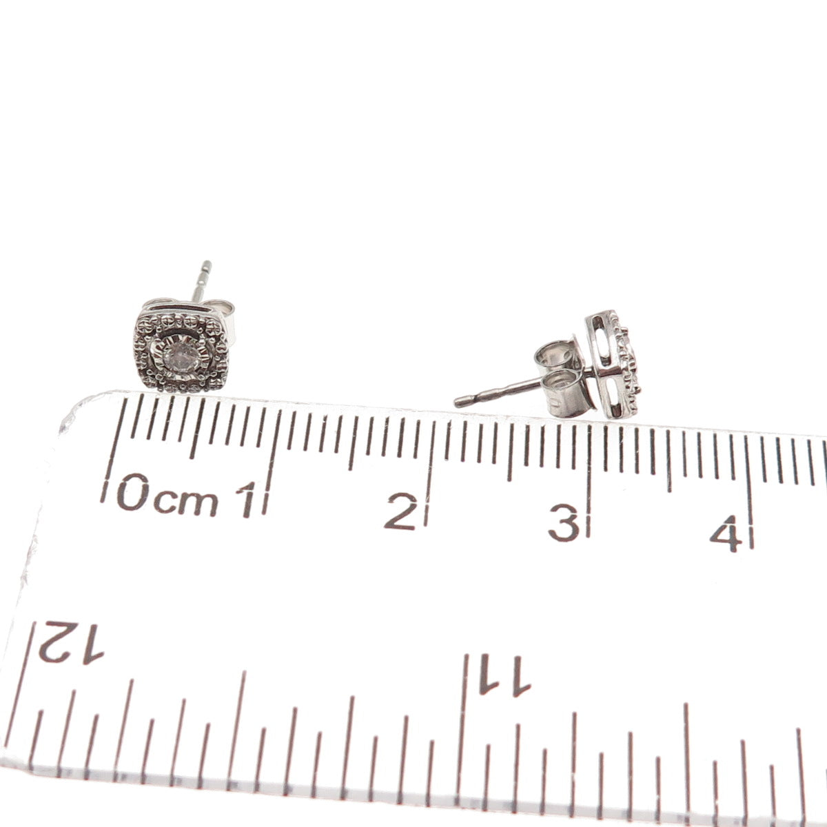 925 Sterling Silver Real Round-Cut Diamond Stud Earrings