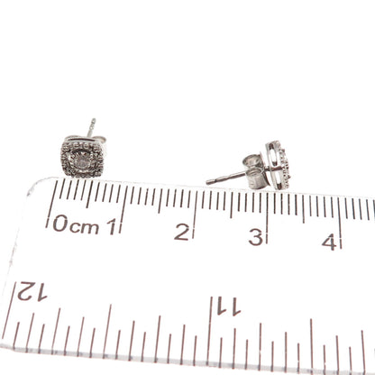 925 Sterling Silver Real Round-Cut Diamond Stud Earrings
