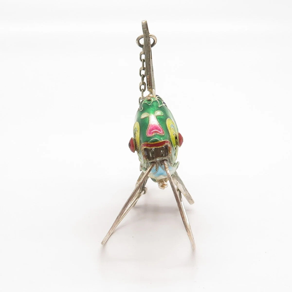 925 Sterling Silver Enamel Antique Articulated Chinese Koi Fish Chatelaine Fob
