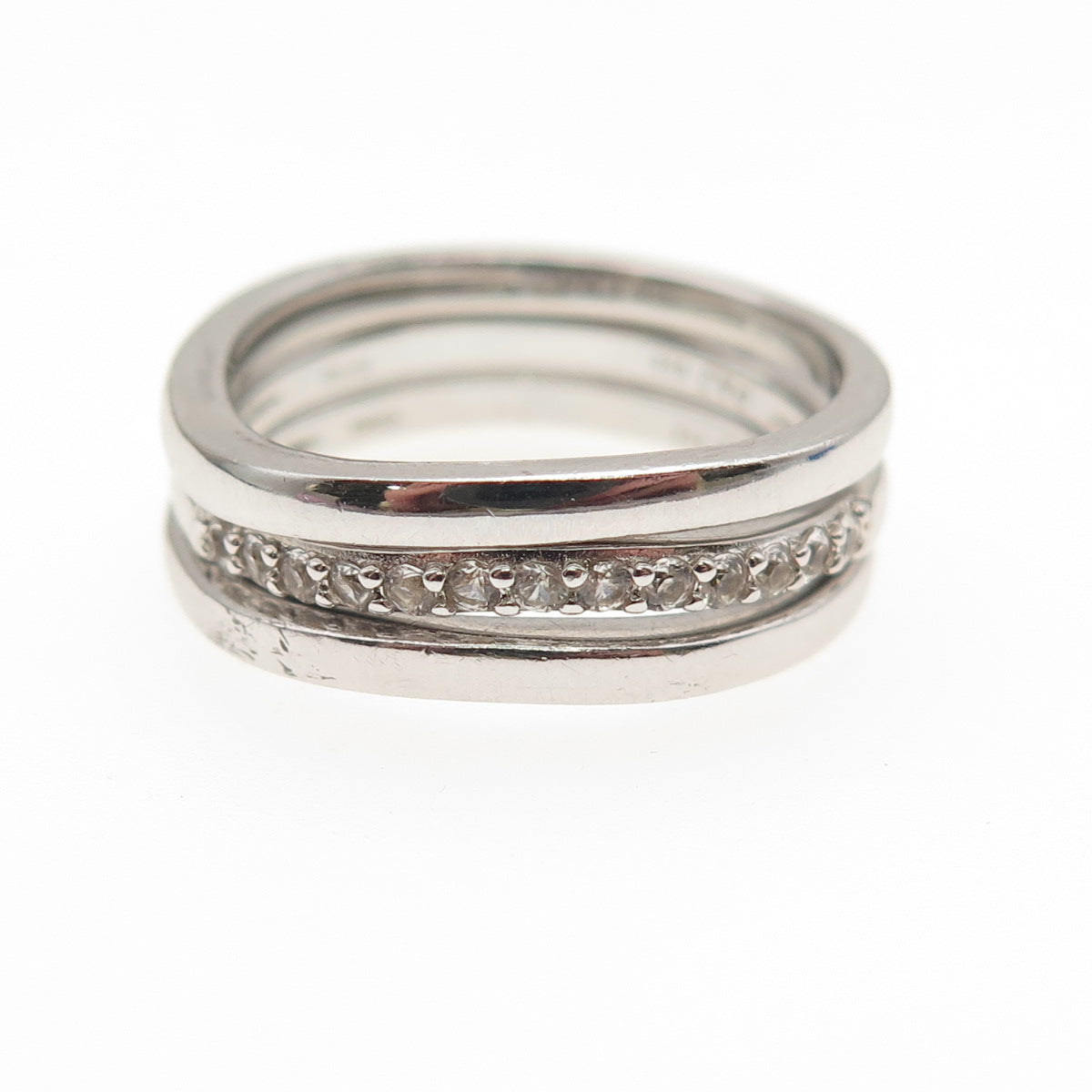 925 Sterling Silver Real White Topaz SET of 3 Stackable Wavy Band Rings Size 7