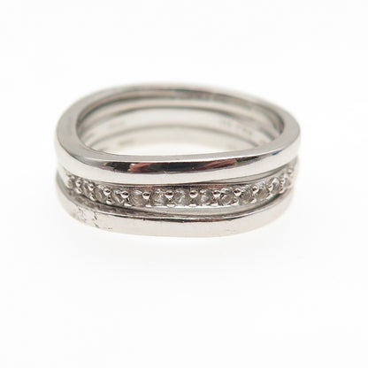 925 Sterling Silver Real White Topaz SET of 3 Stackable Wavy Band Rings Size 7