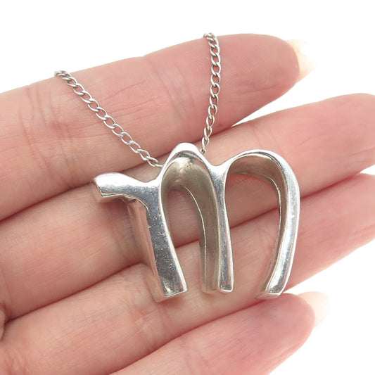 MARK XIV Sterling Silver Vintage Letter "M" Modernist Chain Necklace 24"